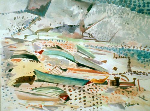 Boats at Santo Tomas,1994, watercolor, 18x24